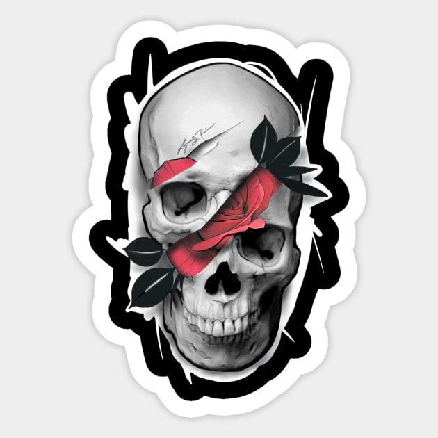 Skull & Rose Sticker by Lazrartist